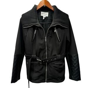 BCBG Women’s Coat sz L Belted Neoprene Moto​​​